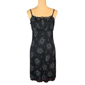 Vintage Y2K Fairy Grunge Babydoll Dress Sz M Black Floral Whimsigoth Goth Party